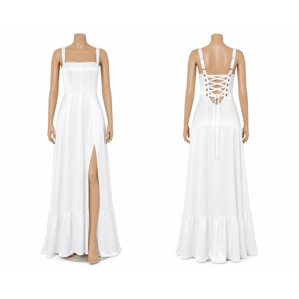 Show Me Your Mumu Clarissa Corset Dress Womens Large Ivory Luxe Satin Self Lined